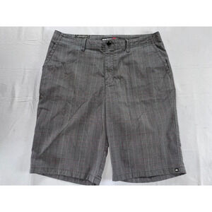 Quiksilver Flat Front Relaxed Fit Chino Shorts. Gray Glen Plaid, Size 36. EUC!!